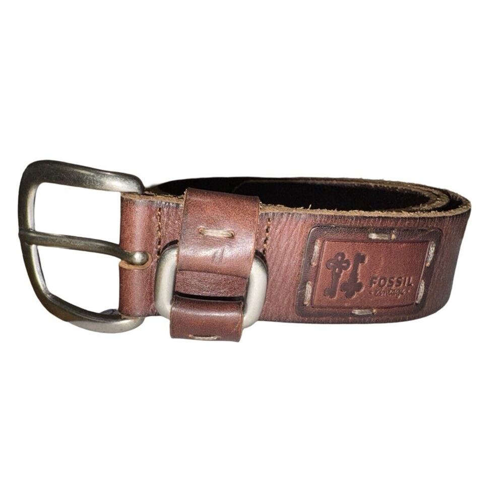 Fossil Mens Brown Leather Belts Sz M (34”) 1.5” Thick